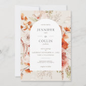Invitation Boho Burange Chute Florale Arche Monogramme Beige (Devant)