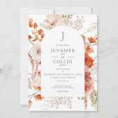 Invitation Boho Burange Chute Orange Arc Floral Monogramme Bl (Devant)
