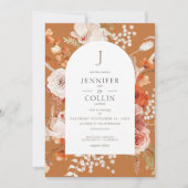Invitation Boho Burange Chute Orange Arc Floral Monogramme Ro (Devant)