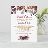 Invitation Boho Burgundy Aquarelle Fête des mariées florale (Debout devant)