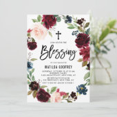 Invitation Boho Burgundy Aquarelle Florale Wreath Blessing (Debout devant)