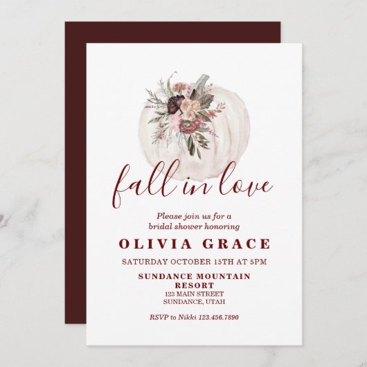 Invitation Boho Burgundy automne Citrouille à fleurs Fête des (Devant / Derrière)