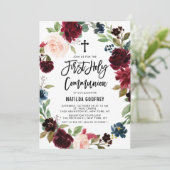 Invitation Boho Burgundy Automne Floral Wreath Première commu (Debout devant)