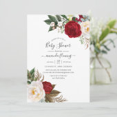 Invitation Boho Burgundy - Baby shower Floral Marsala (Debout devant)
