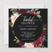 Invitation Boho Burgundy Blue Flowers Fête des mariées de scr (Devant)