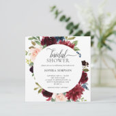 Invitation Boho Burgundy Blue Flowers Fête des mariées de scr (Debout devant)