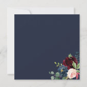 Invitation Boho Burgundy Blue Flowers Fête des mariées de scr (Dos)