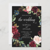 Invitation Boho Burgundy Blue Flowers Mariage (Devant)