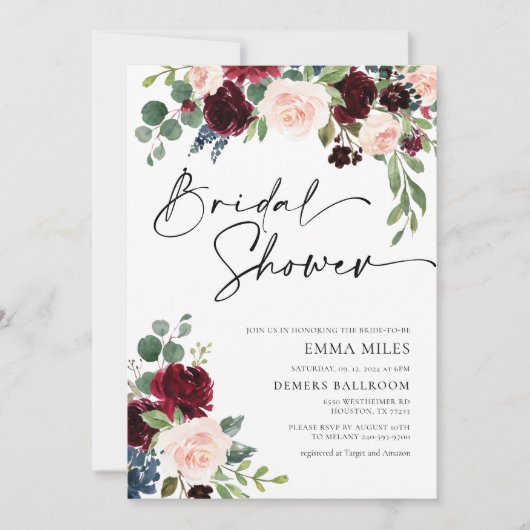 Invitation Boho Burgundy Blush (Devant)