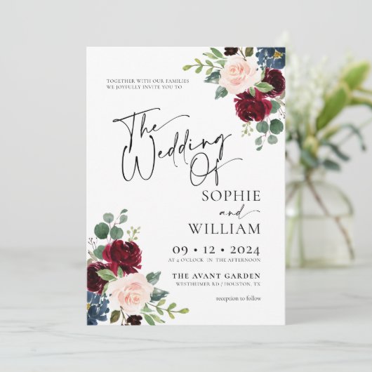 Invitation Boho Burgundy Blush (Debout devant)