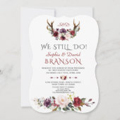 Invitation Boho Burgundy Blush Floral Antlers NOUS LE FAISONS (Devant)