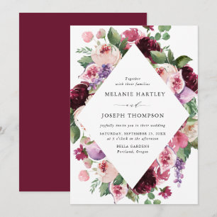 Invitation Boho Burgundy & Blush Floral & Fruit Mariage