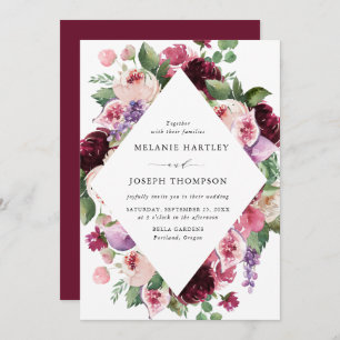 Invitation Boho Burgundy & Blush Floral & Fruit Mariage