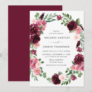 Invitation Boho Burgundy & Blush Watercolor Mariage Floral