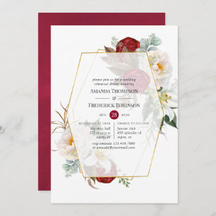 Invitation Boho Burgundy Dîner de répétition florale géométri