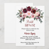 Invitation Boho Burgundy et Blush Fête des mariées florale (Devant / Derrière)