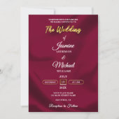 Invitation Boho Burgundy et Gold Foil Script Mariage simple (Devant)