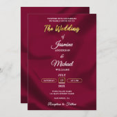Invitation Boho Burgundy et Gold Foil Script Mariage simple (Devant / Derrière)