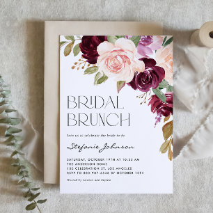 Invitation Boho Burgundy et Peach Flowers Chute Bridal Brunch