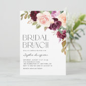 Invitation Boho Burgundy et Peach Flowers Chute Bridal Brunch (Debout devant)