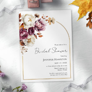 Invitation Boho Burgundy Floral Automne Fête des mariées