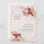 Invitation Boho Burgundy Floral Geometric Wedding (Devant)