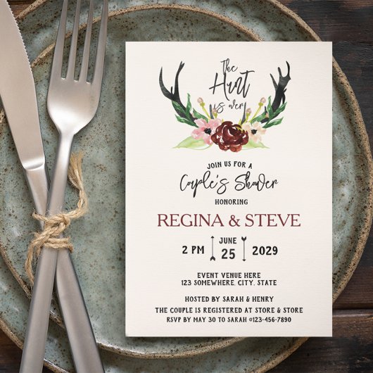 Invitation Boho Burgundy Floral Hunt is Over Couple's Shower