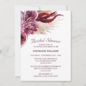 Invitation Boho Burgundy Floral Pampas Fête des mariées en he (Devant)