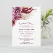 Invitation Boho Burgundy Floral Pampas Fête des mariées en he (Debout devant)
