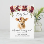 Invitation Boho Burgundy Floral Peony Highland Cow Anniversai (Debout devant)
