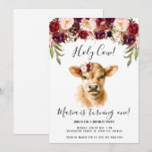 Invitation Boho Burgundy Floral Peony Highland Cow Anniversai (Devant / Derrière)