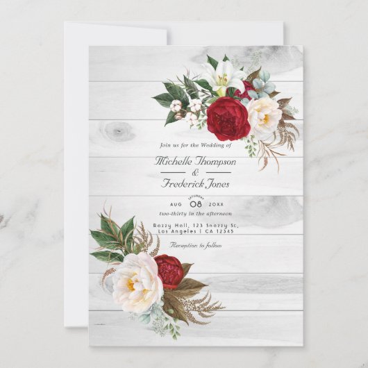 Invitation Boho Burgundy Floral QR Code RSVP Mariage Bohème (Devant)