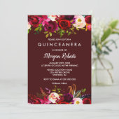 Invitation Boho Burgundy Floral Quinceanera 15e anniversaire (Debout devant)