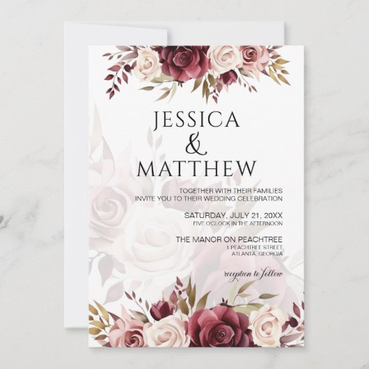 Invitation Boho Burgundy Floral Wedding (Devant)