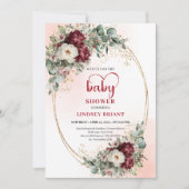 Invitation Boho Burgundy Greenery Gold Baby Shower Invite (Devant)