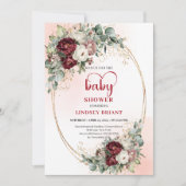 Invitation Boho Burgundy Greenery Heart-Shaped Font Baby Show (Devant)