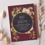 Invitation Boho Burgundy Marine Floral Wedding<br><div class="desc">Cette faire-part de mariage fleurie boho est ornée d'un riche arrière - plan bordeaux avec un cadre bleu marine et doré entouré de fleurs peintes à la main dans le bleu, la prune, la crème et la marine. Audacieux et artistique, ce design est parfait pour les mariages d'automne ou d'hiver...</div>