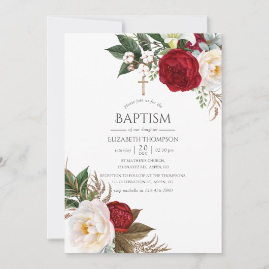Invitation Boho Burgundy - Marsala Floral Baptism (Devant)
