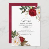 Invitation Boho Burgundy - Marsala Floral Baptism (Devant / Derrière)