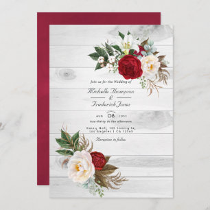 Invitation Boho Burgundy/Marsala Floral QR Code RSVP Mariage