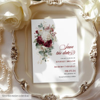 Boho burgundy or roses enregistrer la date mariage