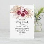 Invitation Boho Burgundy Pampas Grass Baby shower (Debout devant)