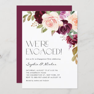 Invitation Boho Burgundy Peach Flowers Fall Engagement Party