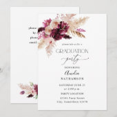 Invitation Boho Burgundy & Pink Floral Graduation Party (Devant / Derrière)