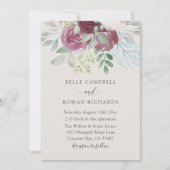 Invitation Boho Burgundy Rose Watercolor Wedding  (Devant)