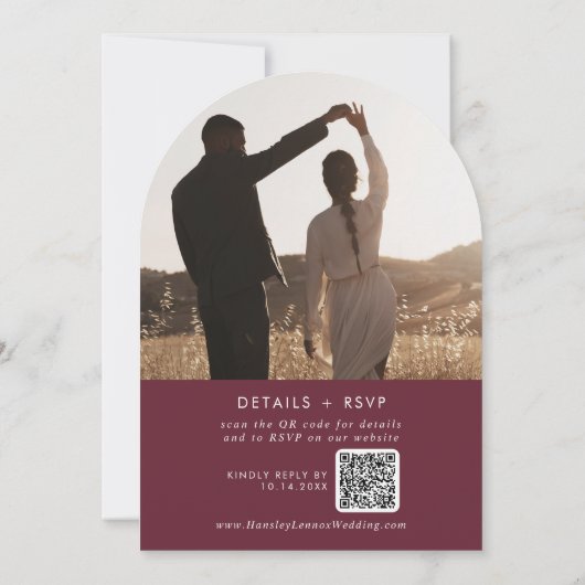Invitation Boho Burgundy Rouge Photo QR Code Arch Mariage (Dos)