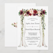 Invitation Boho Burgundy Rouge rose Mariage à canopée florale (Devant / Derrière)