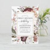 Invitation Boho Burgundy Sweet 16 Anniversaire Floral (Debout devant)