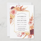 Invitation Boho Burgundy Terracotta Fleur Mariage Or Frame (Devant)