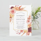 Invitation Boho Burgundy Terracotta Fleur Mariage Or Frame (Debout devant)